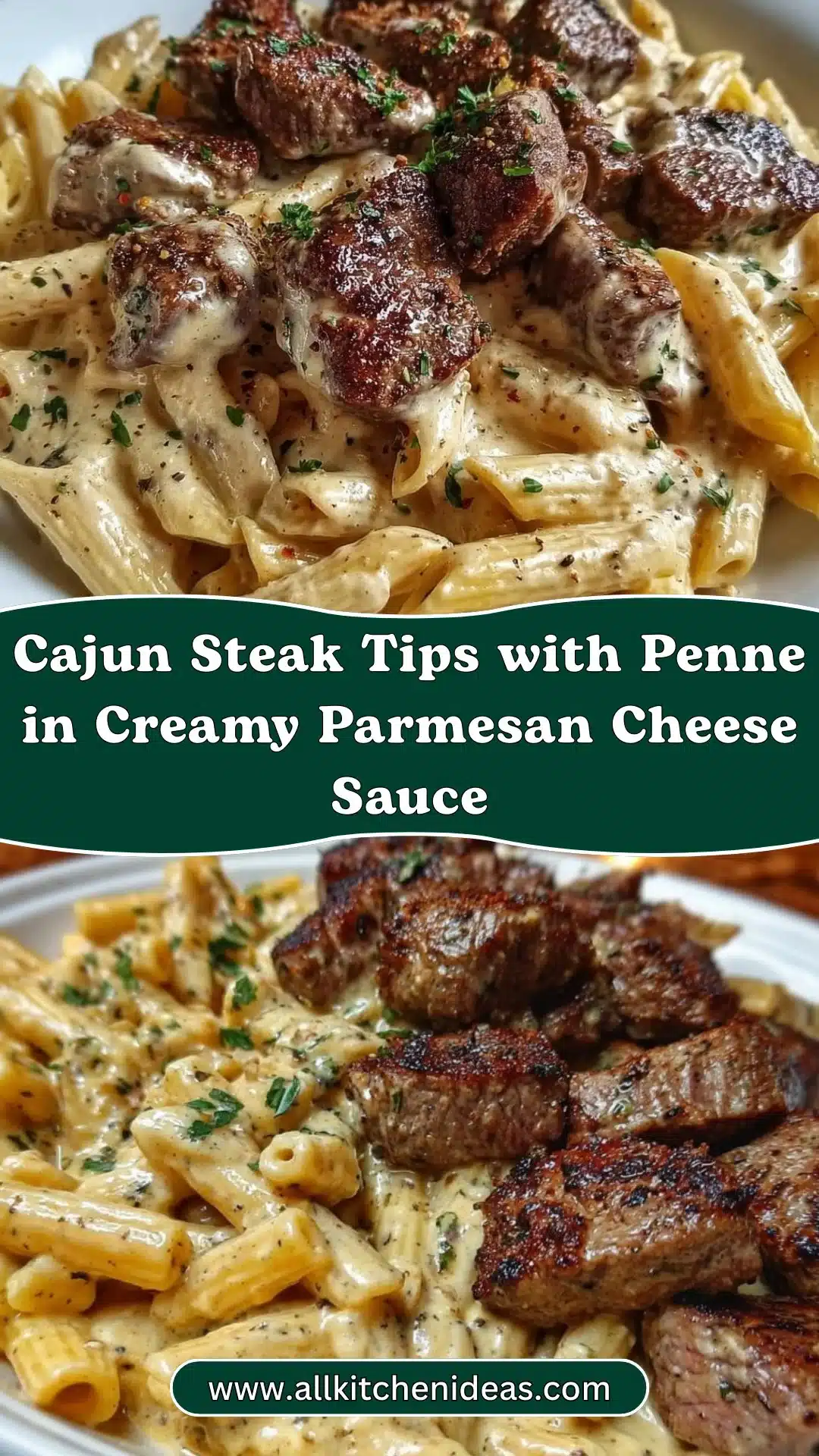 Cajun Steak Tips with Penne in Creamy Parmesan Cheese Sauce