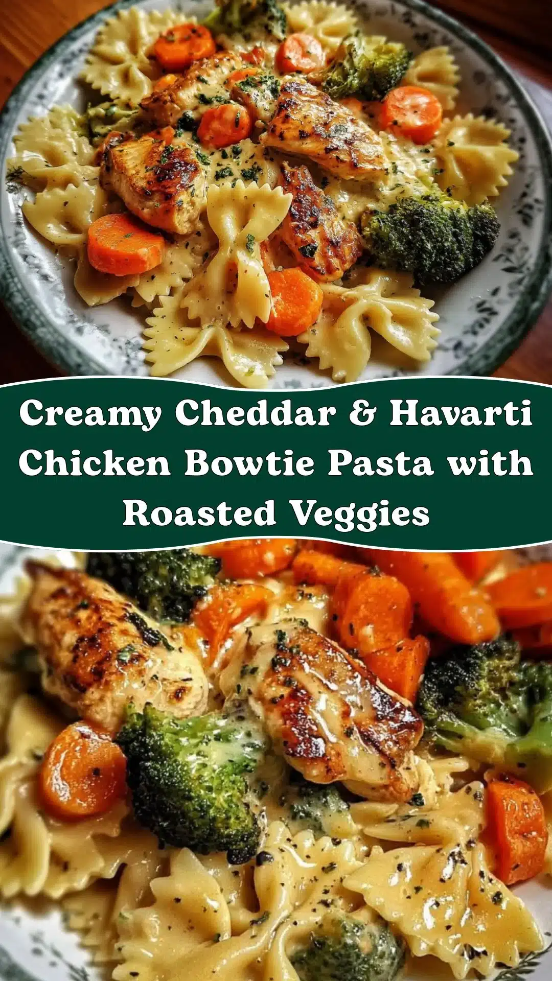 Creamy Cheddar & Havarti Chicken Bowtie Pasta with Roasted Veggies