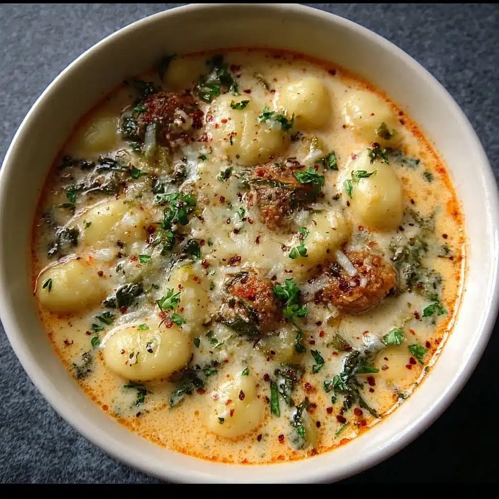 Creamy Garlic Gnocchi Soup 3 Bowl of creamy garlic gnocchi soup with fresh herbs and a sprinkle of cheese