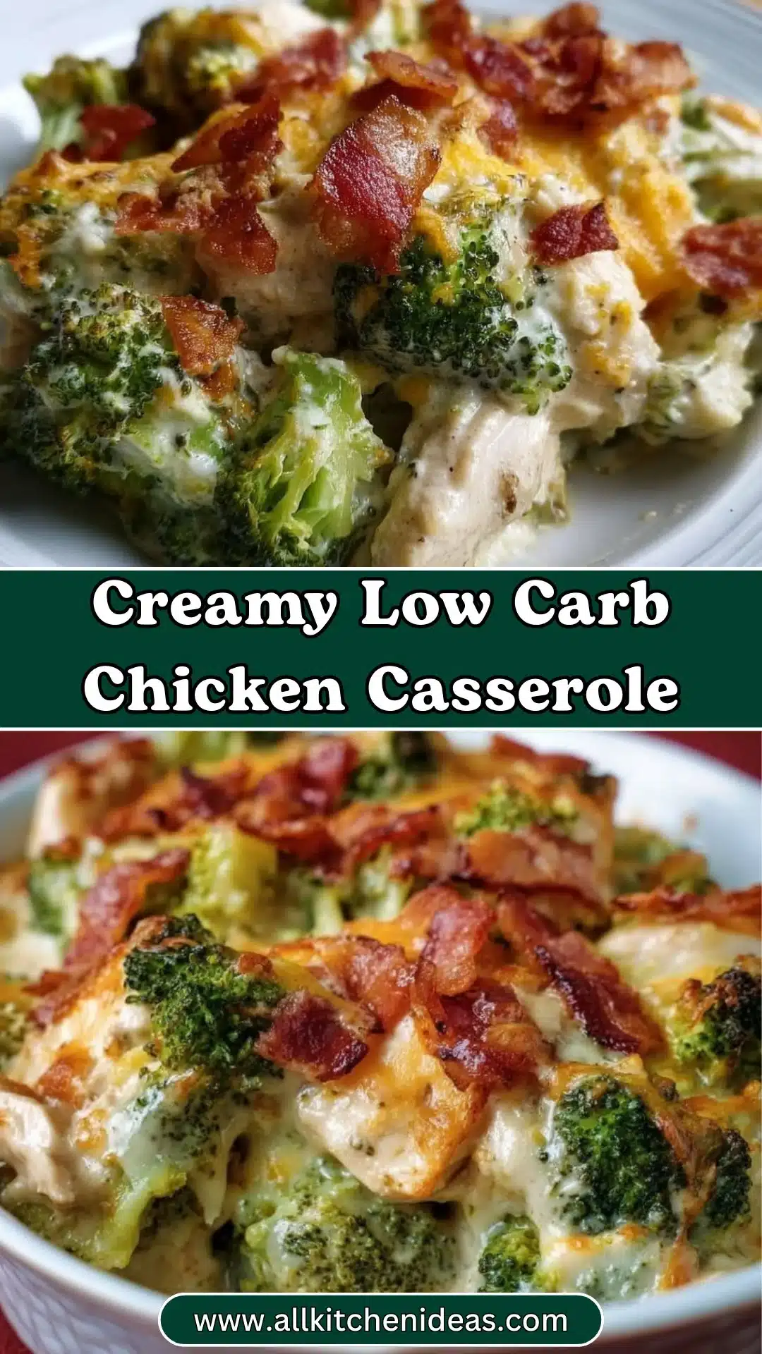 Creamy Low Carb Chicken Casserole with Broccoli and Bacon