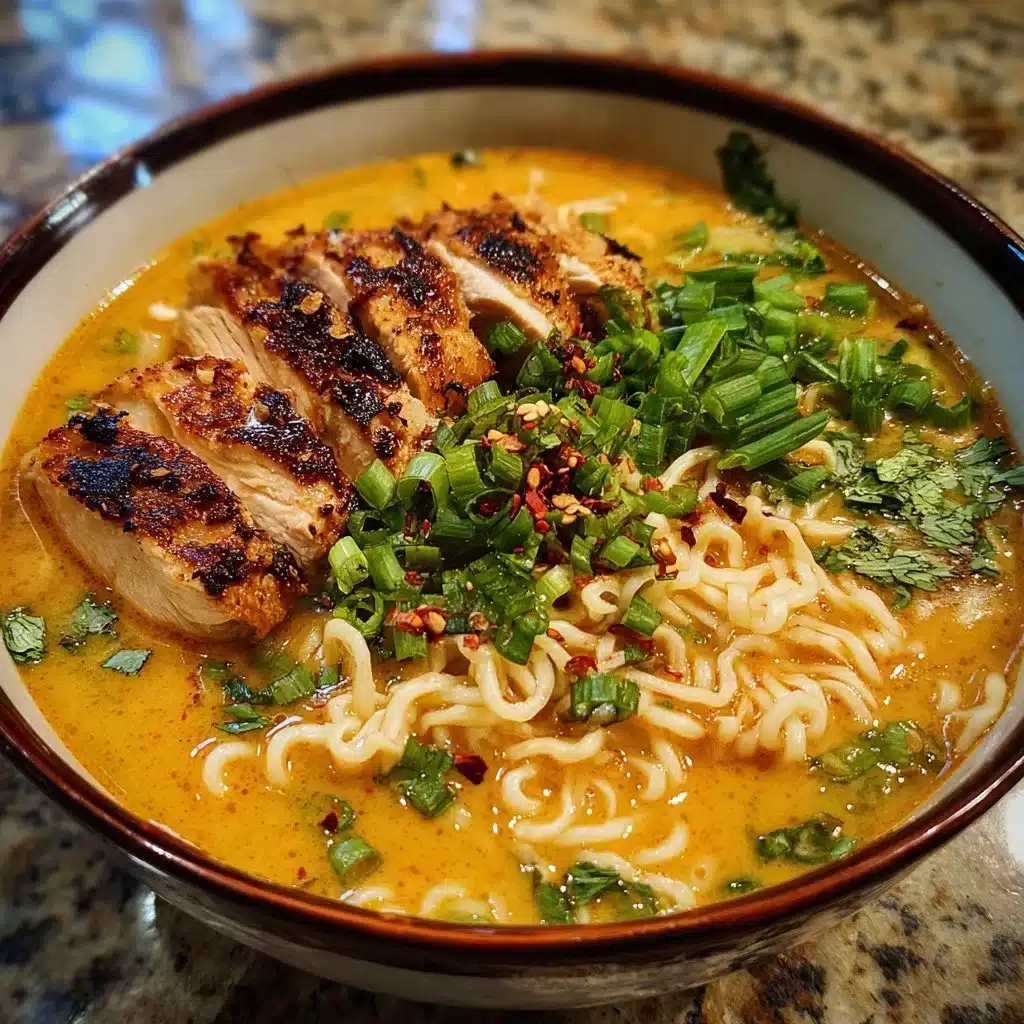 Creamy Marry Me Chicken Ramen 3 Creamy Marry Me Chicken Ramen in a bowl with herbs and vegetables