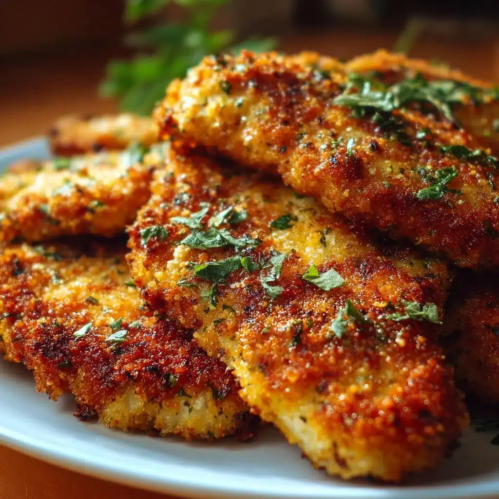 Crispy baked Italian parmesan chicken served with herbs and spices