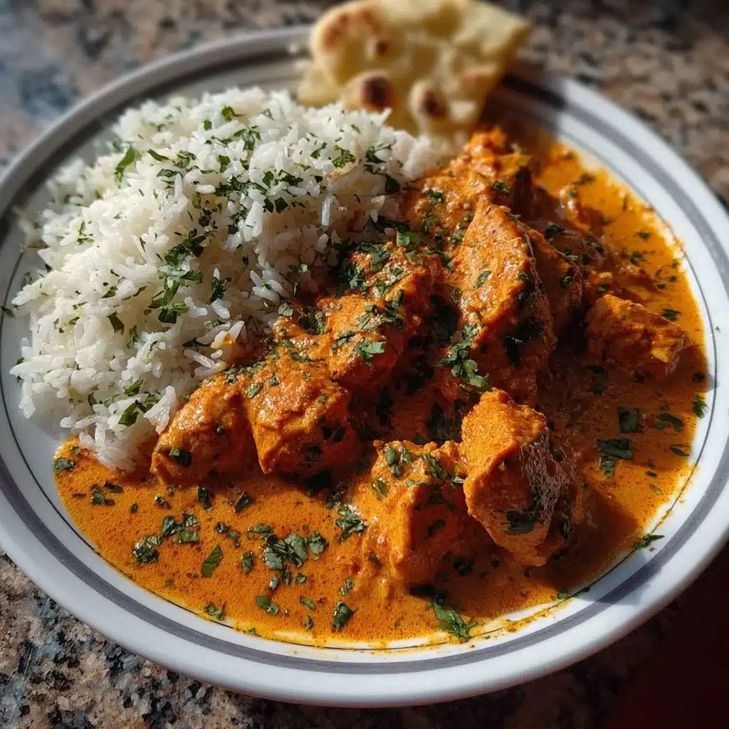 Delicious homemade butter chicken served with rice