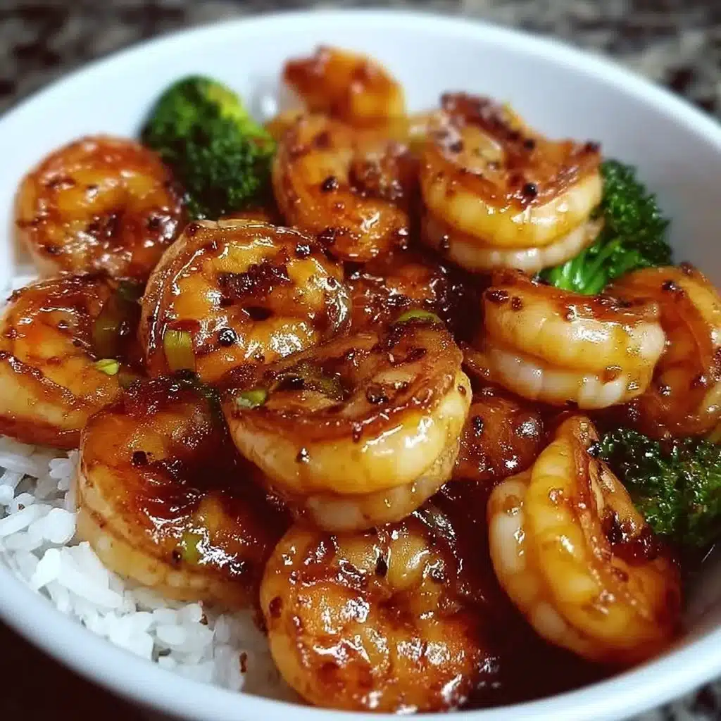 High-Protein Honey Garlic Shrimp 3 Plate of high-protein honey garlic shrimp with vegetables