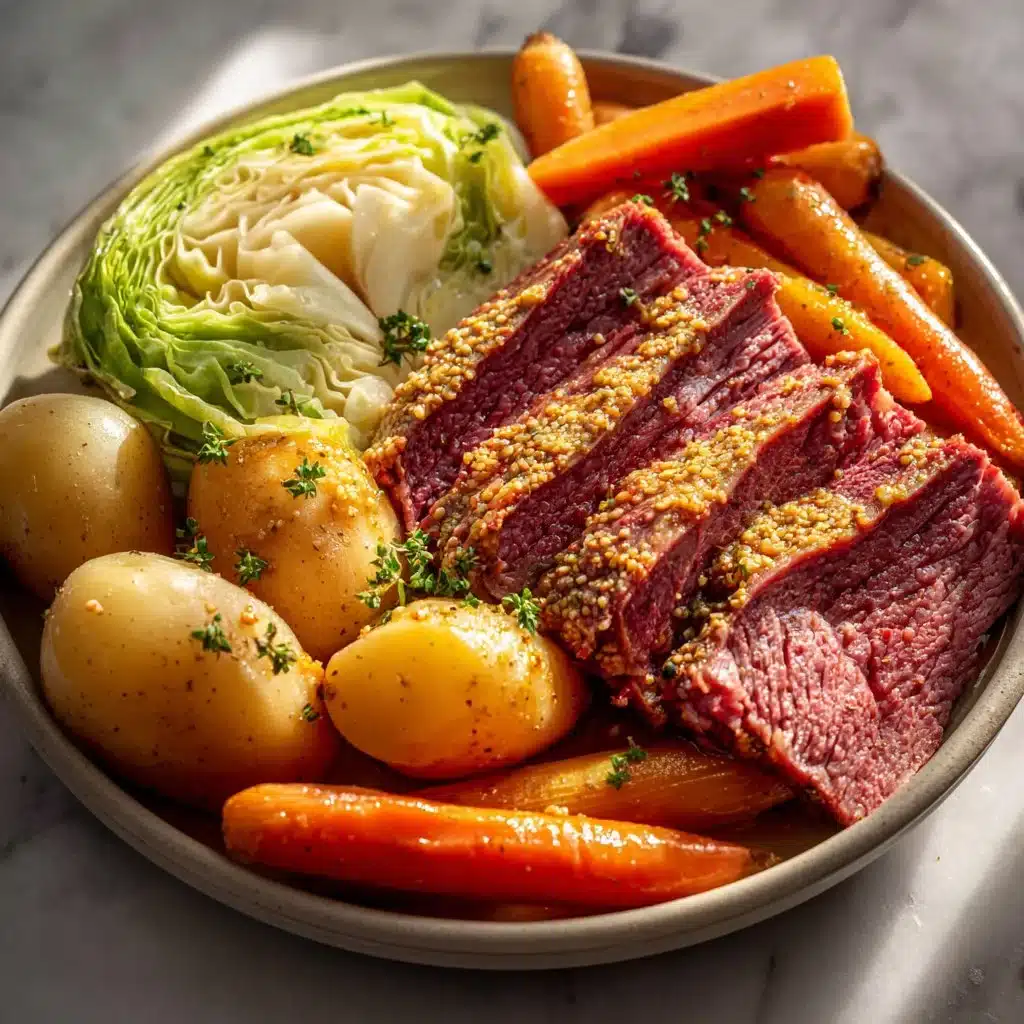 Delicious Instant Pot corned beef and cabbage dish served on a white plate