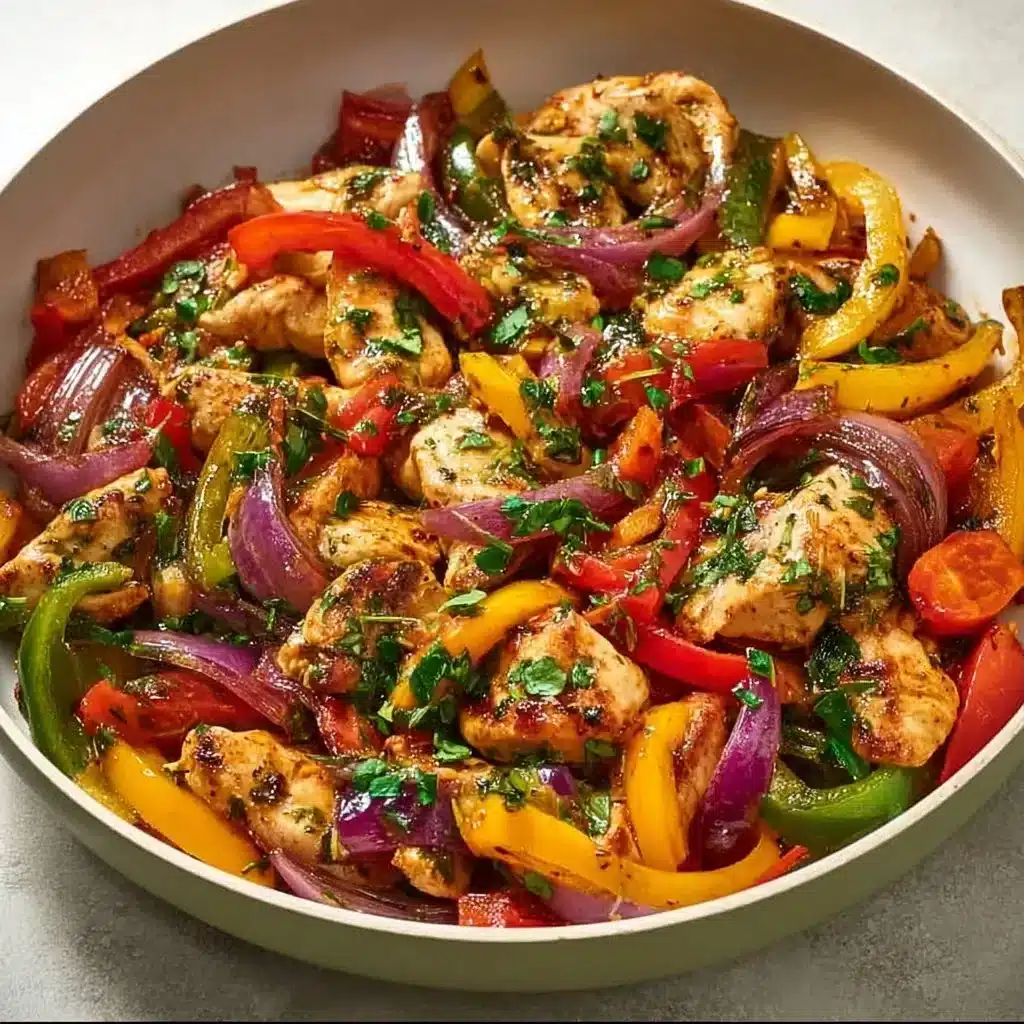Mediterranean Chicken stir fry with colorful vegetables in a bowl.