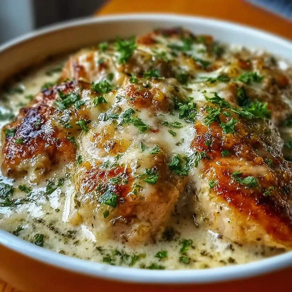 Slow cooker creamy garlic parmesan chicken served on a plate