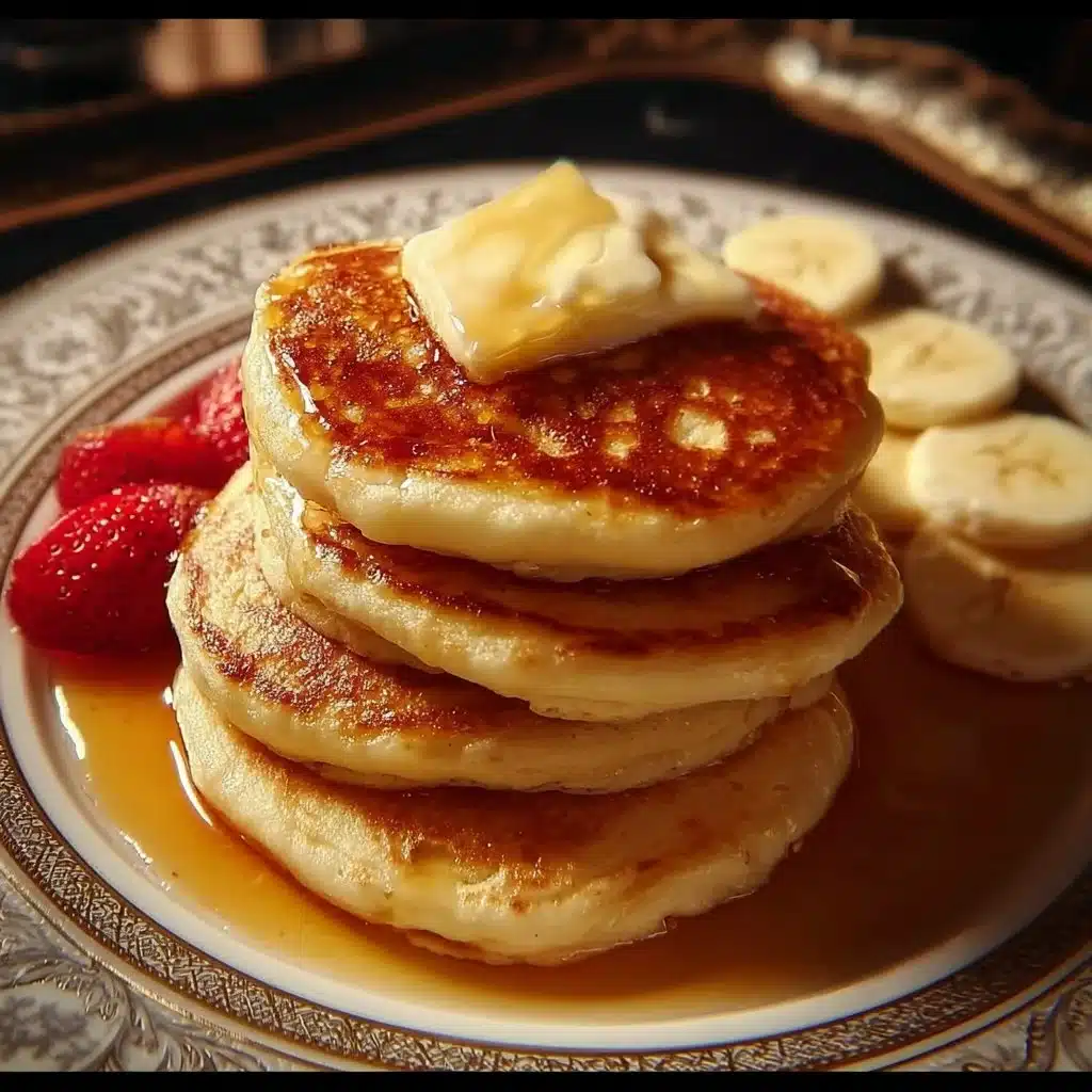Home 1 Plate of delicious old fashioned pancakes topped with syrup and fresh berries