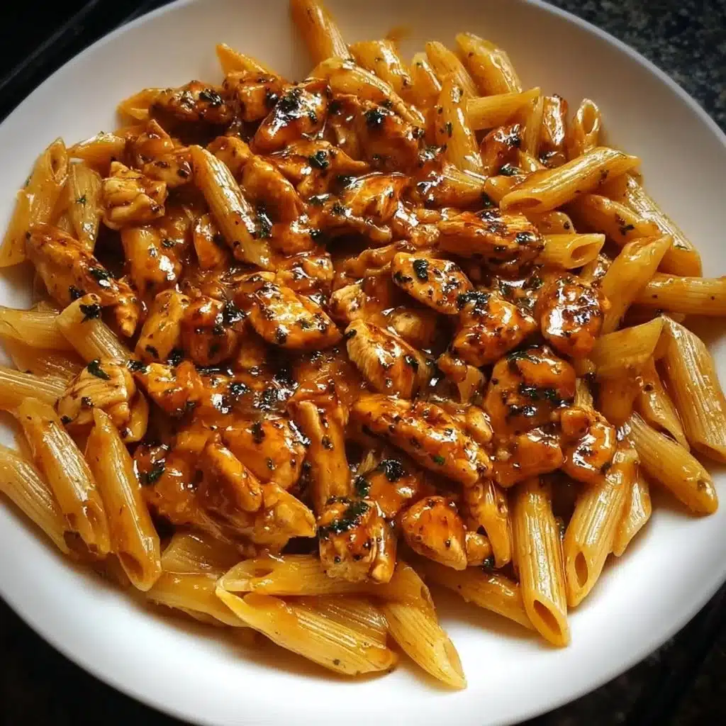 One-Pan Tangy Honey BBQ Chicken Penne 3 One-Pan Tangy Honey BBQ Chicken Penne dish garnished and ready to serve.