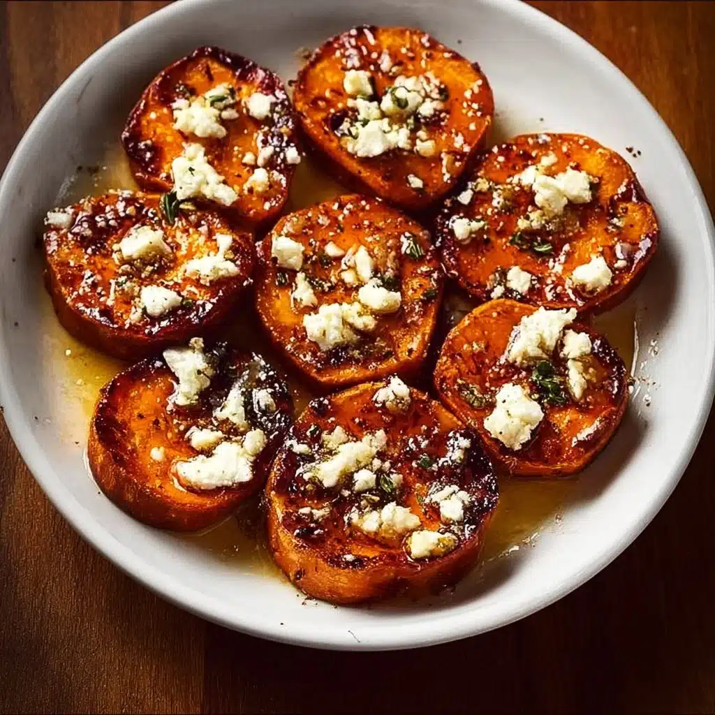 Roasted Sweet Potato Rounds with Honey & Feta 1 Baked sweet potato rounds with honey drizzled on top and crumbled feta cheese.