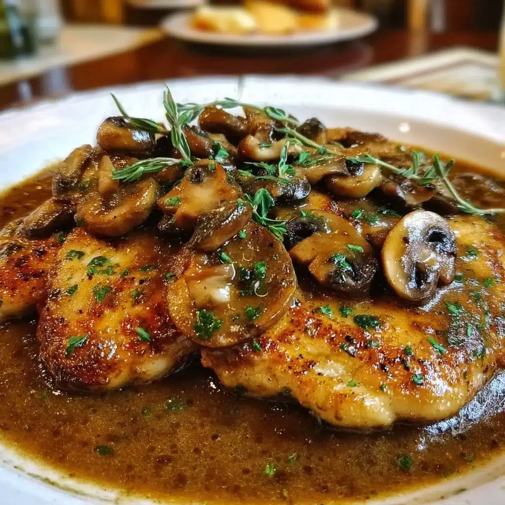 Savory Italian Chicken Marsala with Rich Mushroom Sauce 3 Delicious Chicken Marsala with rich mushroom sauce served on a plate