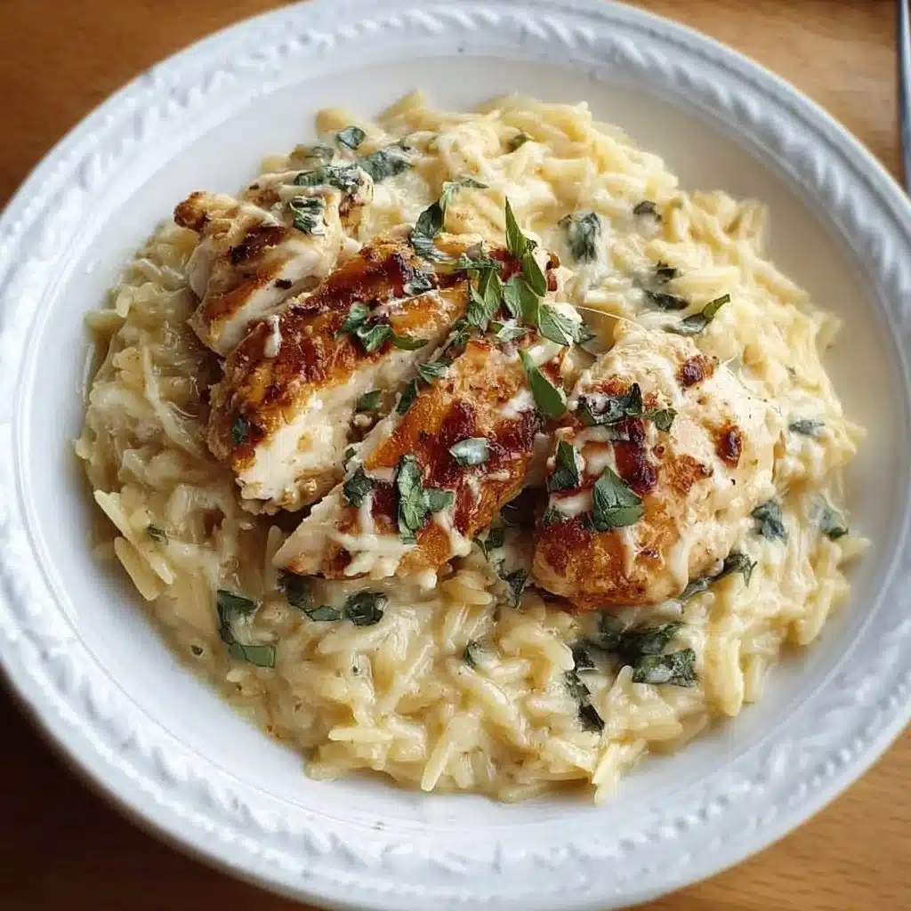 Slow Cooker Parmesan Herb Chicken served with orzo pasta