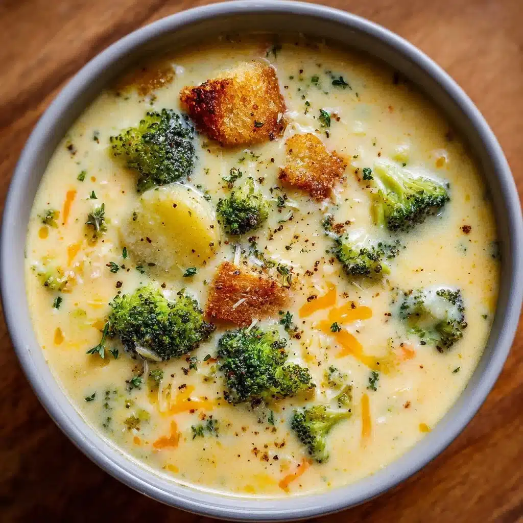 The Best Broccoli Potato Cheese Soup Recipe 3 Bowl of creamy broccoli potato cheese soup garnished with cheese and herbs