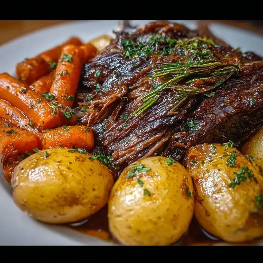 Delicious 5-star pot roast served with vegetables and gravy