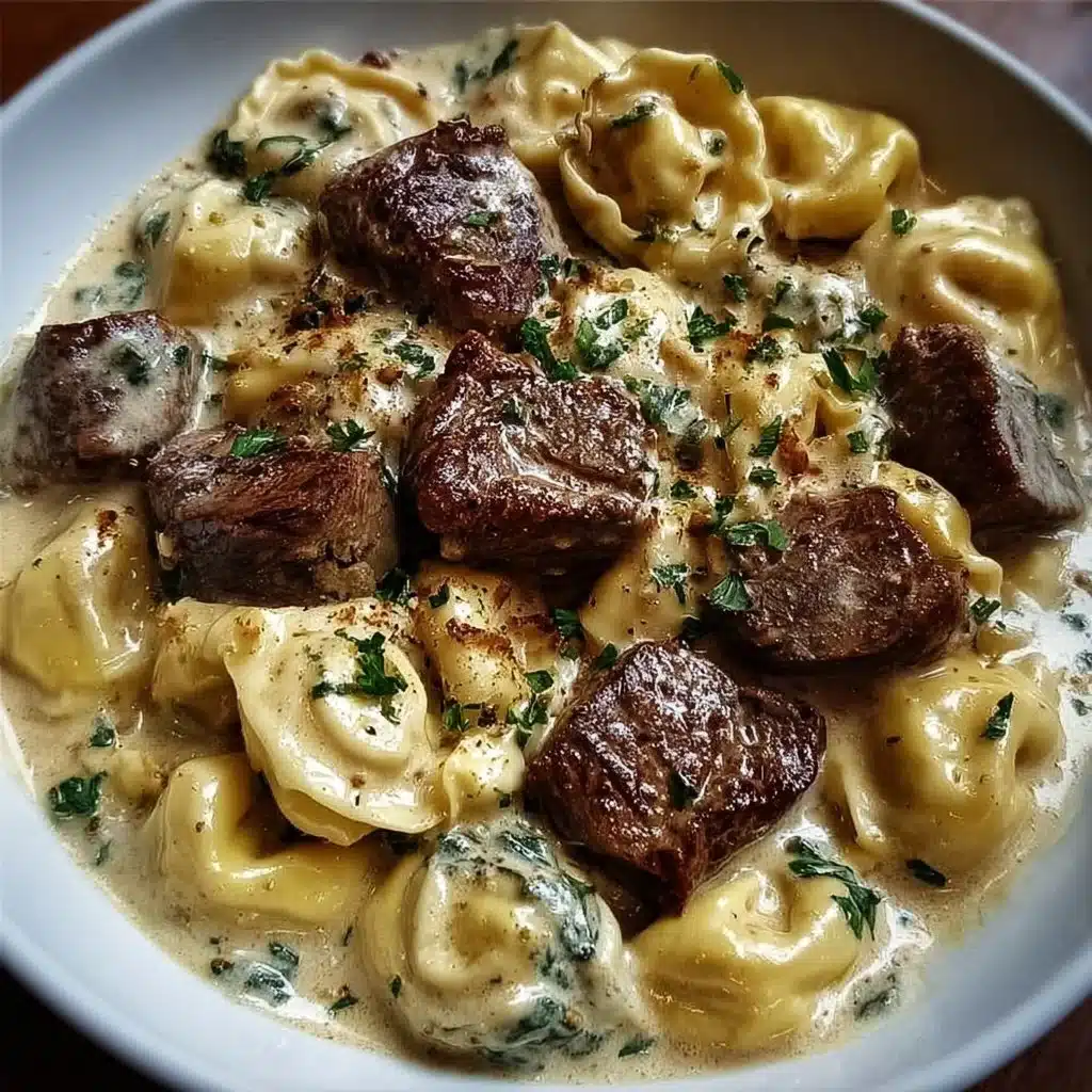 Cracked Garlic Steak Tortellini in Creamhouse Sauce Bliss 3 Delicious Cracked Garlic Steak Tortellini served in creamy sauce