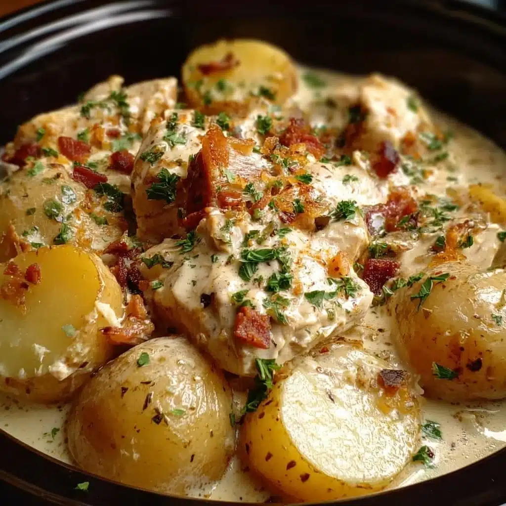 Creamy Crockpot Chicken and Potatoes Will Blow Your Mind 3 Creamy crockpot chicken and potatoes dish served on a plate
