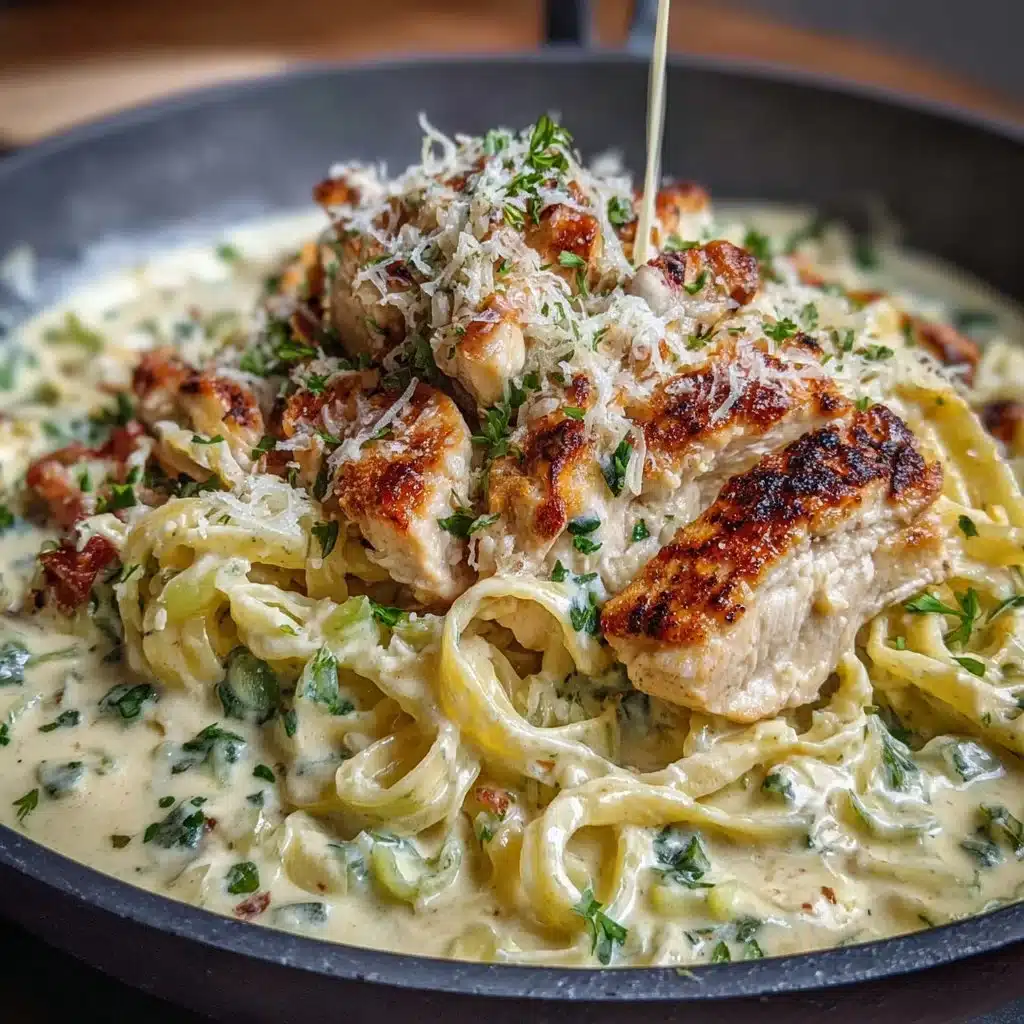Creamy Keto Chicken Alfredo dish served in a bowl with a garnish of parsley