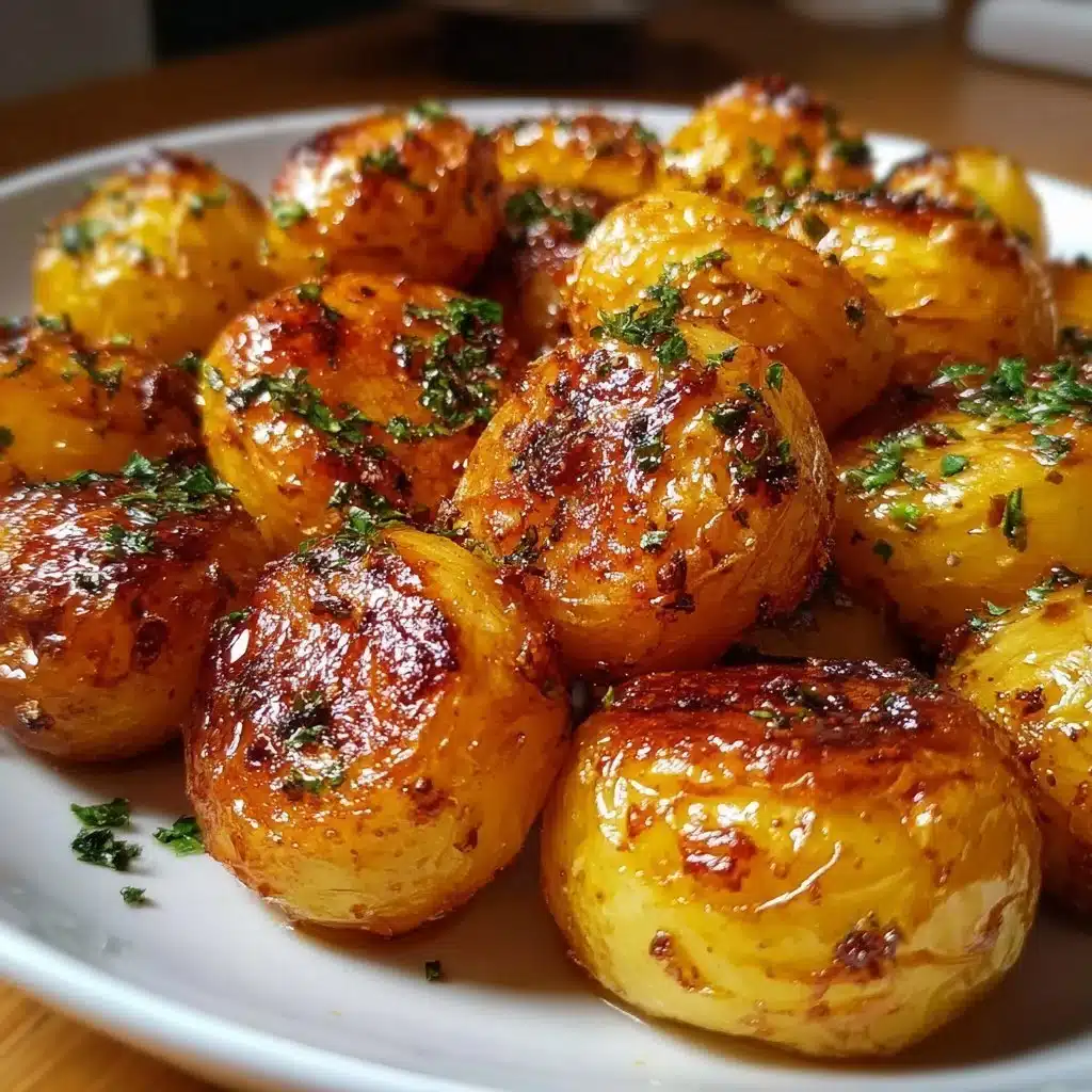 Plate of crispy oven-roasted baby potatoes seasoned with herbs