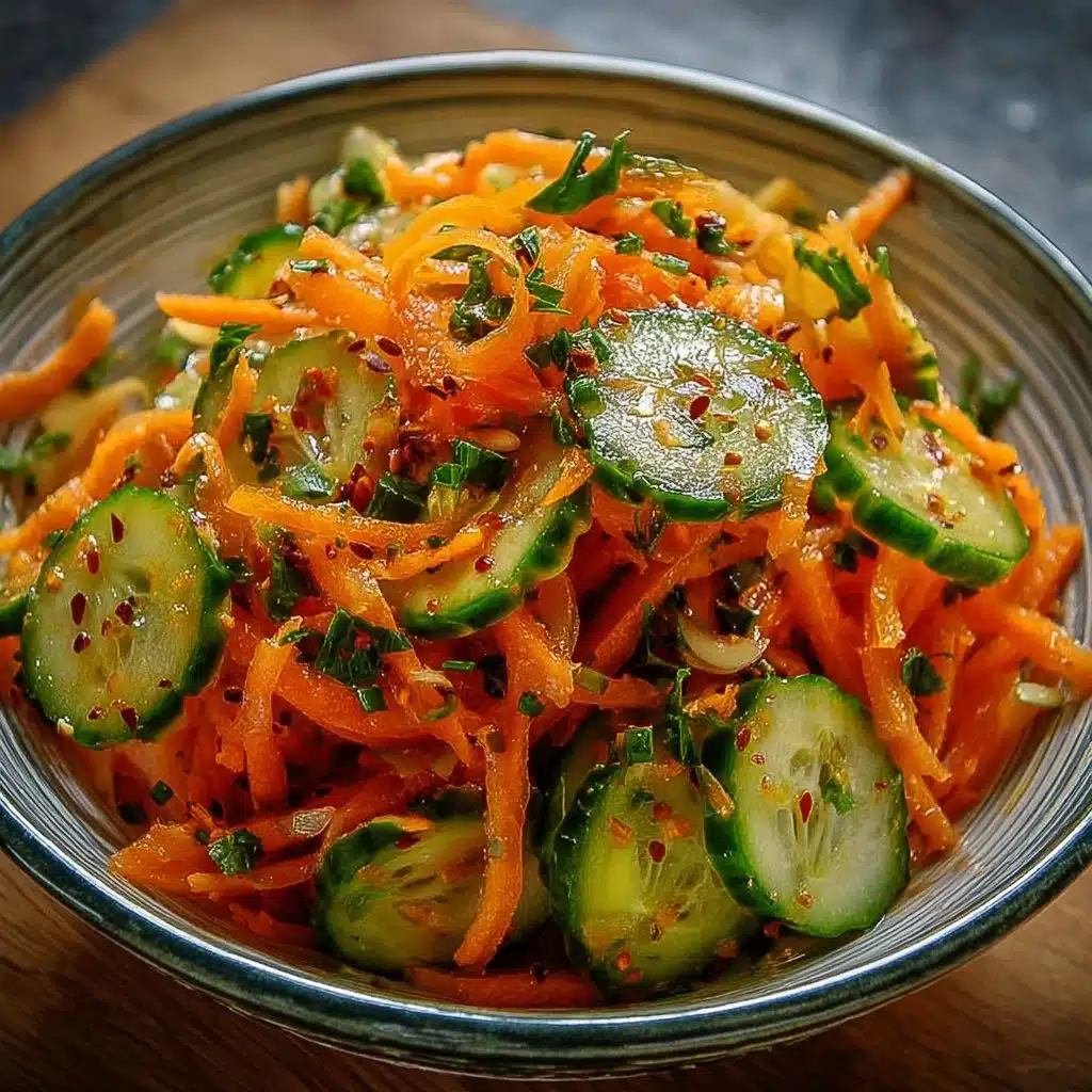 Cucumber carrot salad with a big crunch and vibrant colors, ready in 15 minutes.
