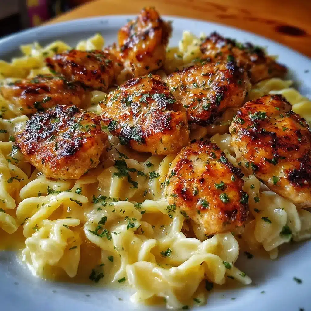 Garlic Butter Chicken Bites served with Creamy Parmesan Pasta