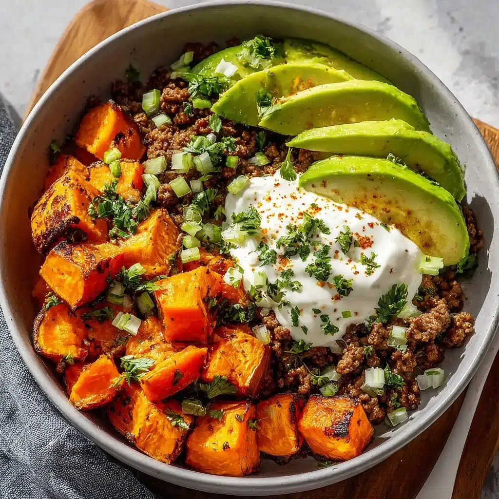 Delicious Ground Beef Hot Honey Bowl with vegetables and garnish
