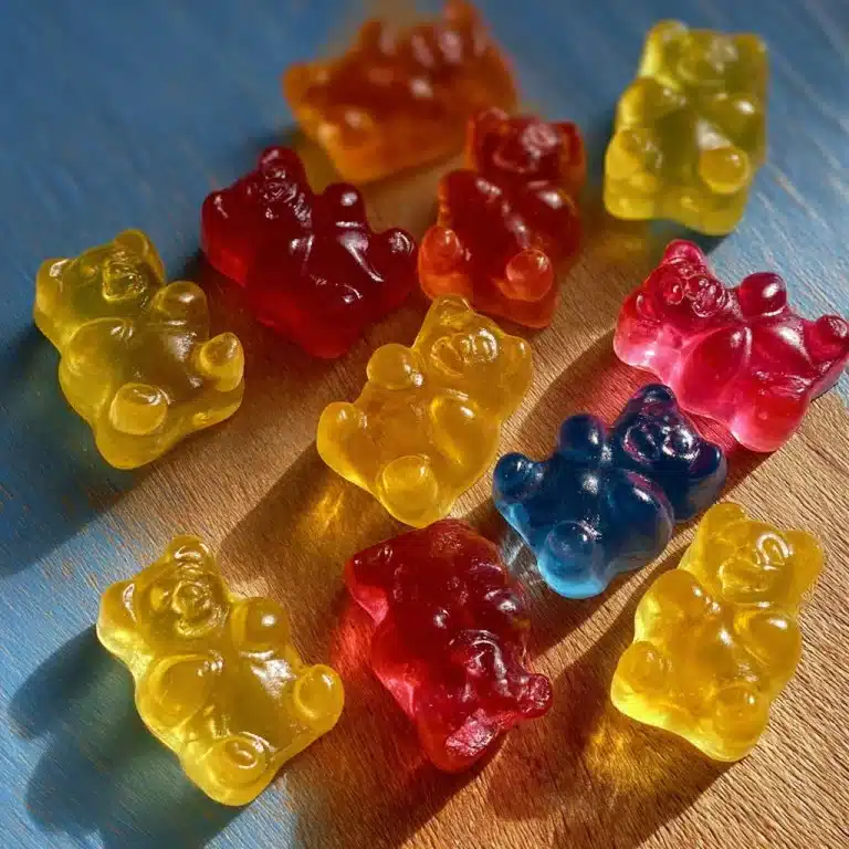 Homemade gummy bear recipe with colorful gummy candies in a bowl