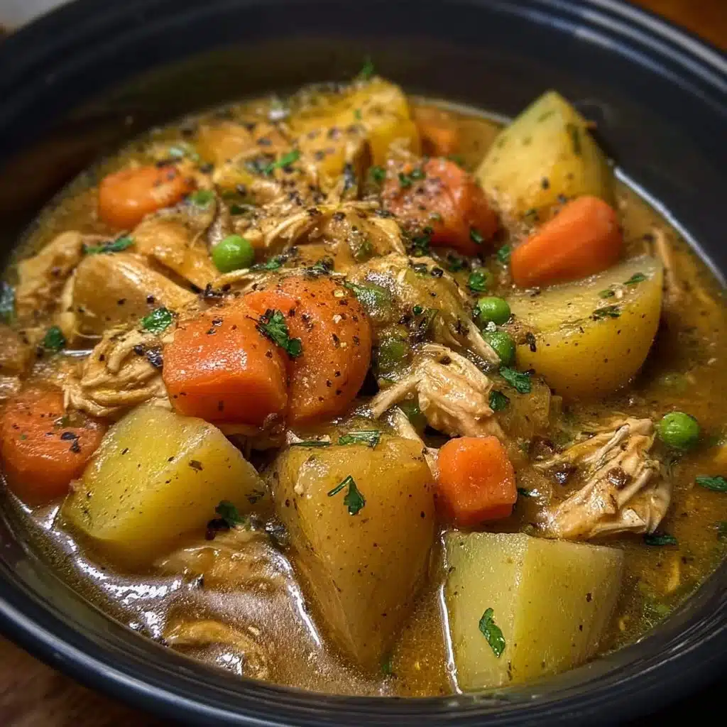 Hearty Crockpot Chicken Stew Recipe for Soul-Warming Comfort 3 Bowl of hearty crockpot chicken stew with vegetables and herbs