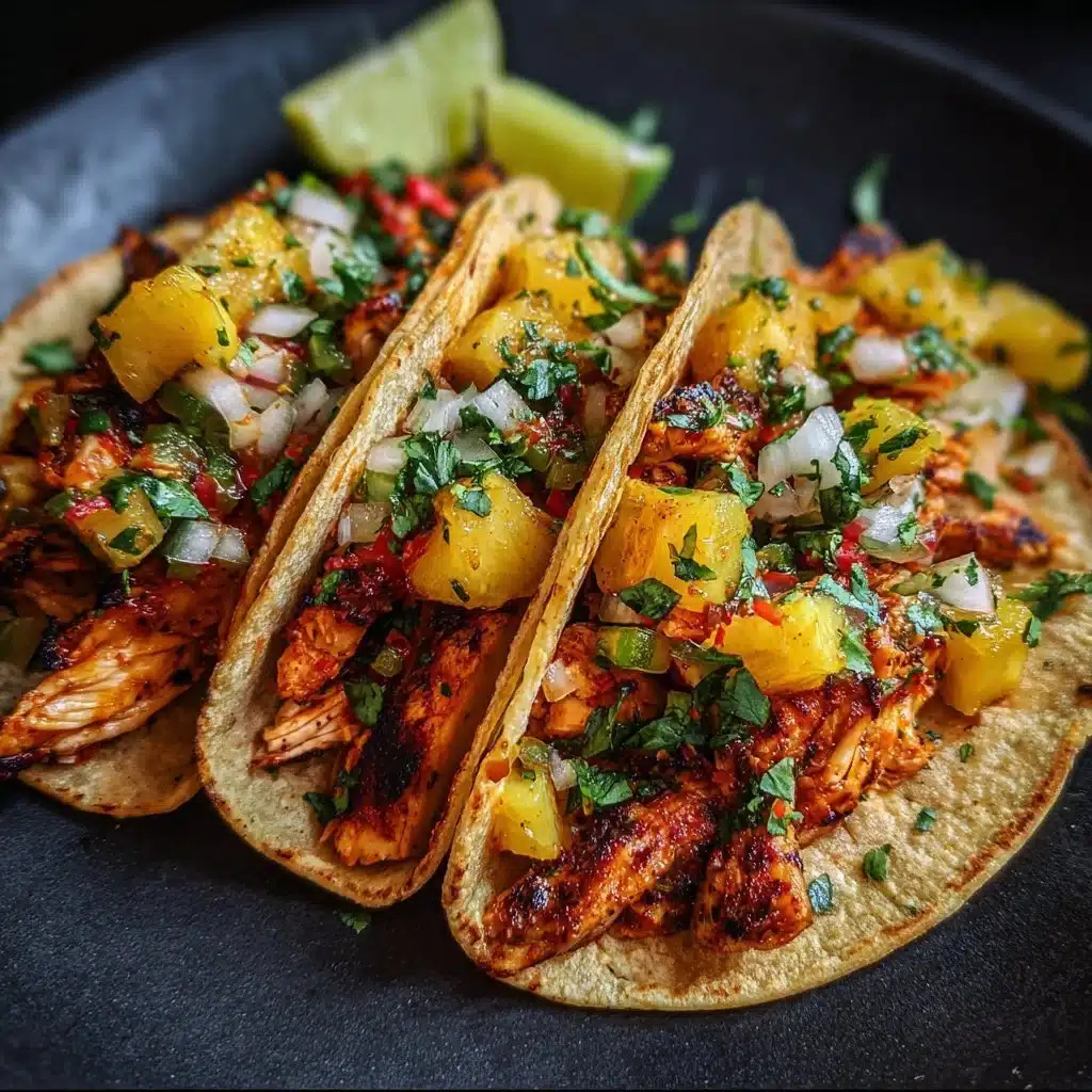 Delicious Pineapple Chicken Tacos topped with fresh ingredients