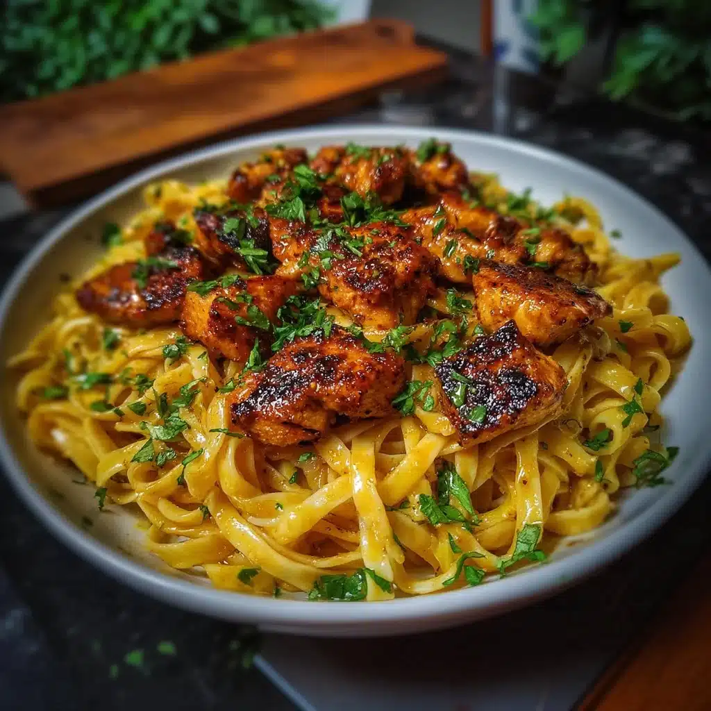 Delicious Spicy Cajun Honey Butter Chicken Pasta served in a bowl