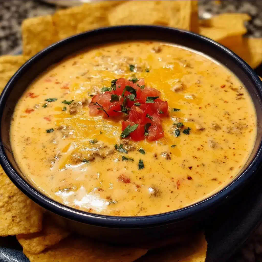 Delicious Velveeta Queso Dip served with tortilla chips